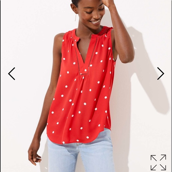 red blouse white polka dots